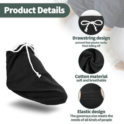 4 Pcs Cast Sock for Leg Foot Cover Below Knee Sleeve Adjustable Drawstring Cast Wound Protector for Men Women Foot Leg Ankle(14.5 x 9.84 In,Black，2 pairs)