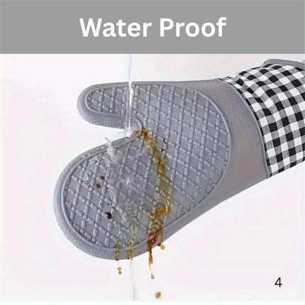 1 pair Soft Silicone Oven Mitts, Heat Resistant and Waterproof Cooking Gloves, Thick Cotton Lining, Flexible Gripping for Baking Grilling, Kitchen Potholders,29cm*18.5cm, Gray