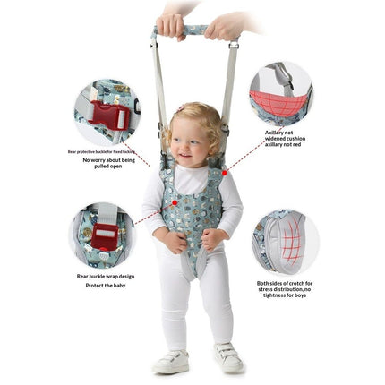 Baby Walker, Handheld Kids Toddler Walking Harness Helper Assistant Protective Belt Child Activity Walker Adjustable Standing Up Walking Learning Helper for Toddler 8-24 Month (Blue & Grey)
