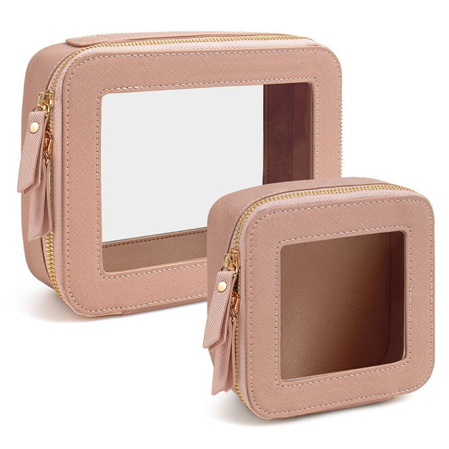 2pcs Travel Clear Makeup Bag Set Cosmetic Bag Case with Zipper Portable Makeup Pouch Toiletry