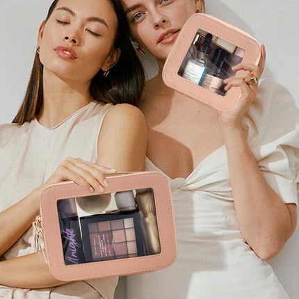 2pcs Travel Clear Makeup Bag Set, Cosmetic Bag Case with Zipper Portable Makeup Pouch Toiletry Bag Women Traveling Cosmetic Organizer Storage Bag Car Organizer Car Essentials for Women