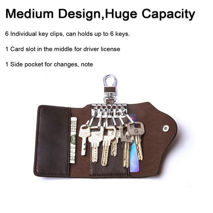 Car Key Case for Men and Women Small Leather Key Holder Key Cover with 6 KeyChains （brown）Key Holder Case, Large Capacity Leather Key Case Wallet Multi-Functional Key Bag
