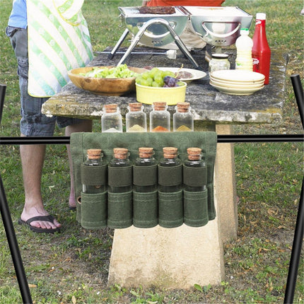 Camping Spice kit with 9 spice Jar Canvas Travel Seasoning container, portable spice bag for travel (MILITARY GREEN)
