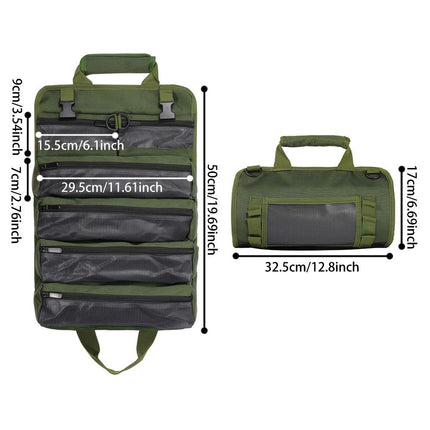 Tool Bag Roll Up, Heavy Duty Portable Soft Tool Storage Organization, Foldable Empty Rollup Organizer Rollable Carrying Toolbag, Dad Men Mechanic Welding Birthday Gift, Green