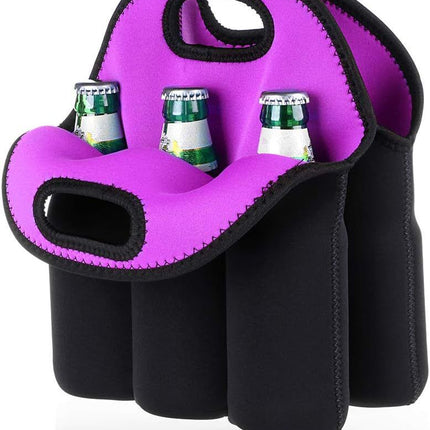 Set of 2 - Insulated Neoprene Wine Carrier Tote Bag + 6 Pack Beer Water Can Carrier Tote Bottle Holder Bottle Cooler Bag - Perfect for Travel with Secure Carry Handle