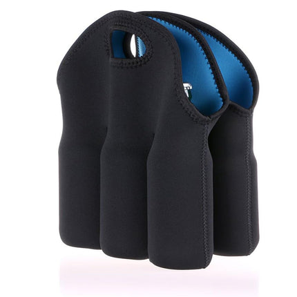 Set of 2 - Insulated Neoprene Wine Carrier Tote Bag + 6 Pack Beer Water Can Carrier Tote Bottle Holder Bottle Cooler Bag - Perfect for Travel with Secure Carry Handle