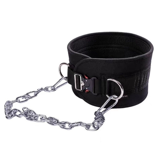 Pull-up Belt Weighted Dip Belt with Chain Double D-ring Weightlifting Back Support Strap Home Gym Equipment