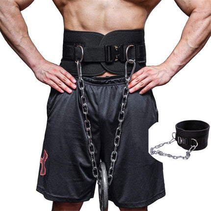 Pull-up Belt Weighted Dip Belt with Chain Double D-ring Weightlifting Back Support Strap Home Gym Equipment Waist Belt