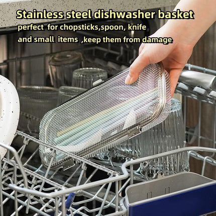 Dishwasher Basket, Stainless Steel Dishwasher Silverware Basket, Replacement Utensil Rectangular Mesh Drain for Small Items