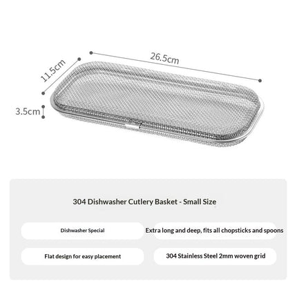 Dishwasher Basket, Stainless Steel Dishwasher Silverware Basket, Replacement Utensil Rectangular Mesh Drain for Small Items