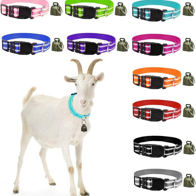 10 Pack Reflective Goat Collar with Crisp Bells Adjustable Nylon Sheep Collar with Anti-Lost