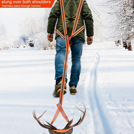 Deer Drag Harness & Rope – Heavy Duty 480lbs Capacity, Reflective Orange Hunting Gear with Comfortable Shoulder Strap, Soft Handle – Essential for Dragging Deer, Elk, Boar – Gift for Hunters