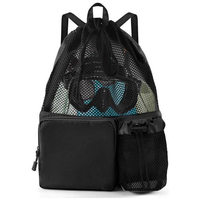 Swim Bag Beach Backpack with Wet Pocket Mesh Drawstring Bags for Swimming Gym black Mesh V1192-AZ-W-0938