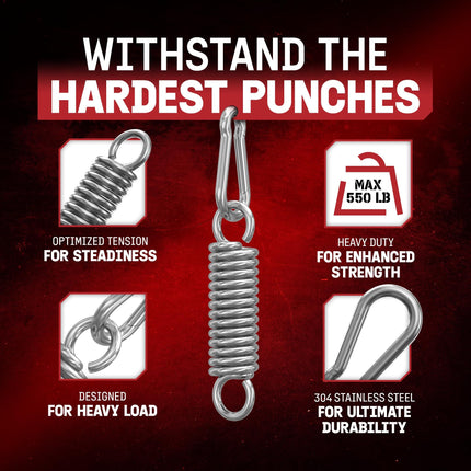 Punching Bag Hanger, Heavy Bag Spring  Capacity, Stainless Steel Hanging Kit with Spring Hook & Carabiner, Indoor & Outdoor Mounting for Boxing Bags & Recreation