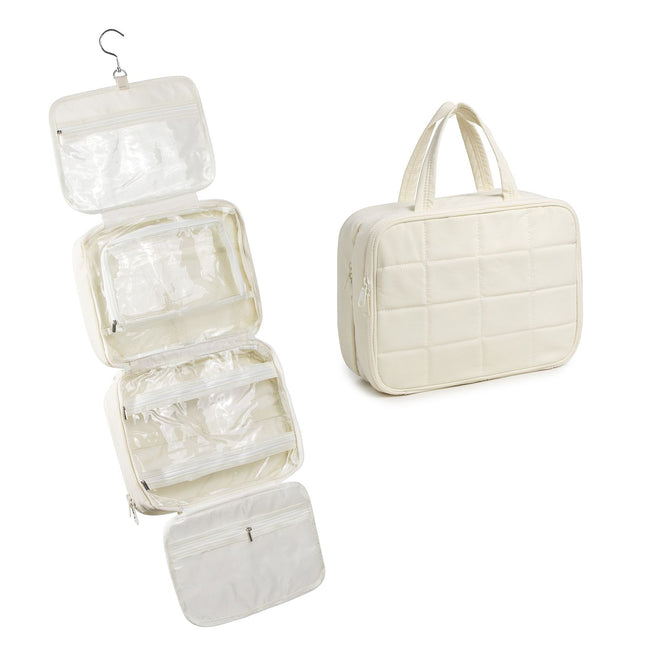 Toiletry Bag Hanging Travel Makeup Organizer Cosmetic Bag Makeup Bag for Full Sized Toiletries Large beige