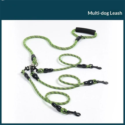 3 Dog Leash No Tangle, Heavy Duty Splitter Coupler, Reflective Strong Triple Multi Way Lead Split, Soft Padded Handle, for Walking Three Medium Large Dogs That Pull - Green