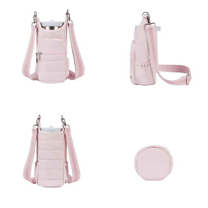 Water Bottle Holder Crossbody Bags for Women for Walking, Hiking, Cycling（pink）Tumbler with Handle, Cup Holder Pouch w/Adjustable Strap