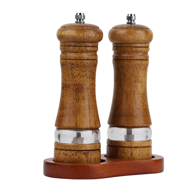 Salt and Pepper Grinder Set 2Pcs Oak Pepper Grinder with Stand 6 Inches Adjustable Ceramic Grinder (vintage