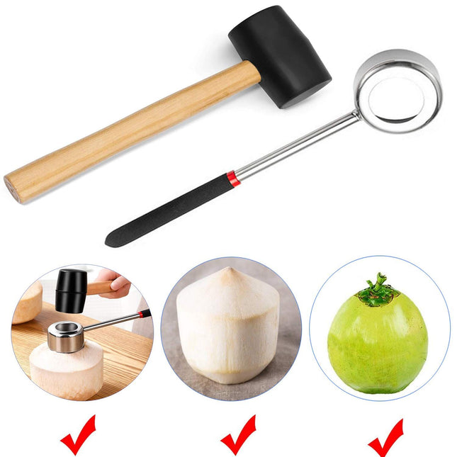 Coconut Opener Set for Young & Mature Coconuts by Coconut Tools for Meat Removal with Hammer & Stainless – product detail