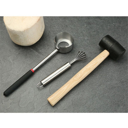 Coconut Opener Set for Young & Mature Coconuts by  |Coconut Tools for Meat Removal with Hammer & Stainless Steel Knife