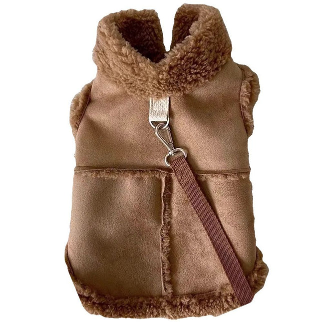 Warm and windproof suede dog clothing suitable for small and medium-sized dogs pet motorcycle clothing