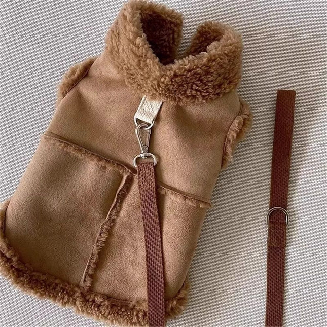 Warm and windproof suede dog clothing suitable for small and medium-sized dogs pet motorcycle clothing – product detail