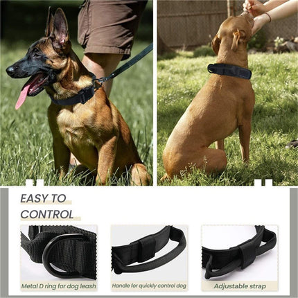 Dog Collar and Leash Set Heavy Duty Military Dog Collar with Handle and Metal Buckle for Medium and Large Dogs (Black, L)