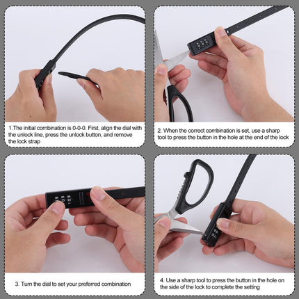 2pcs Zip Tie Lock, 22.05in Adjustable Small Cable Lock with Combination 3 Digit Recodable Combination Multi-Purpose for Bikes Motorcycle Helmet  (Black)