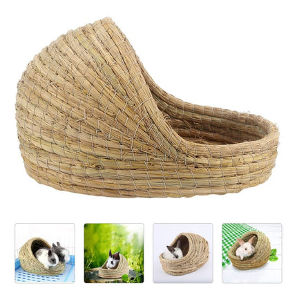 Rabbit grass bed, rabbit woven hay bed, natural handmade grass house for small pets, suitable for Totoro, guinea pigs, hedgehogs, rats（mini version）