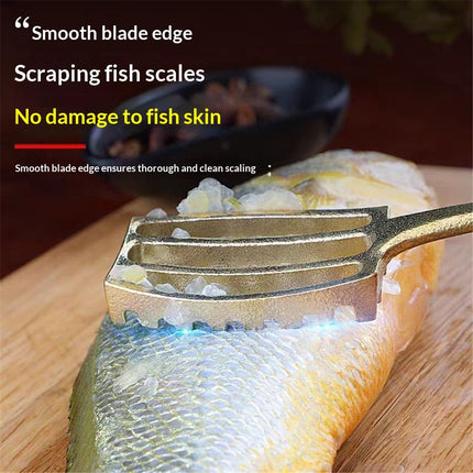 Fish Scaler Brush with Brass Serrated Sawtooth and Ergonomic Wooden Handle - Easily Remove Fish Scales Without Fuss Or Mess