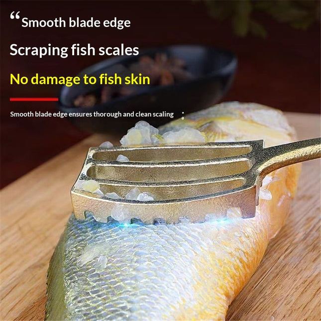 Fish Scaler Brush with Brass Serrated Sawtooth and Ergonomic Wooden Handle – product detail