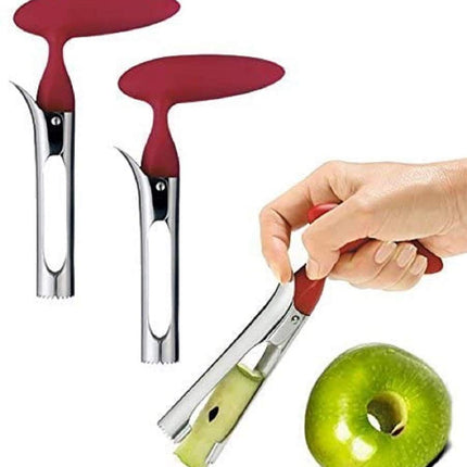 2pcs Apple Corer Tool - Easy to Use and Clean - Sturdy Apple Core Remover with Sharp Serrated Blades - Stainless Steel Corers for Apple and Pear - Core Fruits with Ease(Red)