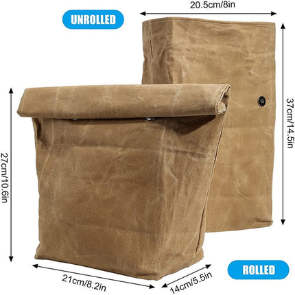 Waxed Canvas Lunch Bag – Reusable Insulated Paper Bag-Style Lunchbox for Adults – Leakproof & Durable Sack Lunch Box for Work, Picnic & Travel
