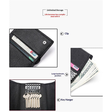 Cowhide Key Holder - Car Key Loop Wallet Slim Keychain Pouch - Practical Key Organizer for Men & Women (black)