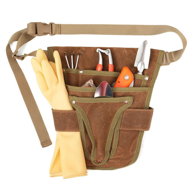 Garden Tool Belt Brown Multi-Pocket Adjustable Canvas 28.5cm x 30cm for Women Men Gardeners Florist – product detail