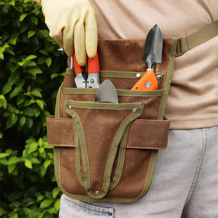 Garden Tool Belt, Brown, Multi-Pocket, Adjustable, Canvas, 28.5cm x 30cm, for Women Men Gardeners Florist
