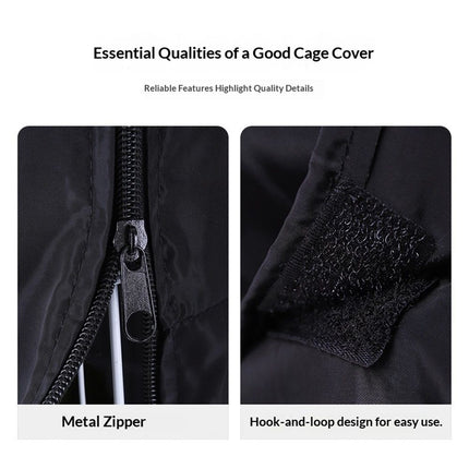 Bird Cage Cover for Night - Black Birdcage Cover with 4 Access Windows -Insulated Birdcage Cover with Dust Protection- Fits Parakeet, Cockatiel & Medium Cages