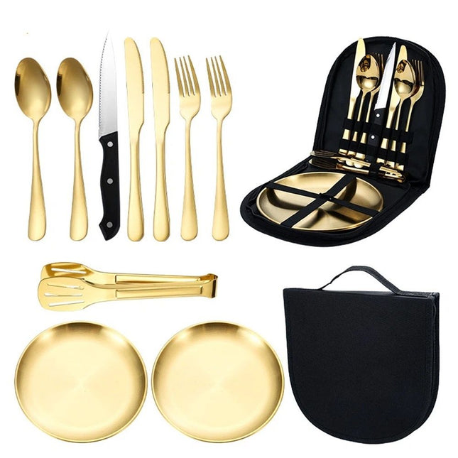 Camping Utensil Set Camping Silverware Set for 2 Reusable Travel Cutlery with Case Include Knife Fork Spoon