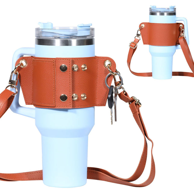 2 pack Water Bottle Holder with Strap 40oz Simple Modern 40oz Tumbler Vegan Leather Waterbottle Bag (Only