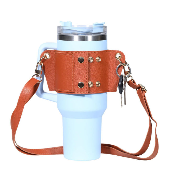 2 pack Water Bottle Holder with Strap 40oz Simple Modern 40oz Tumbler Vegan Leather Waterbottle Bag (Only – product detail
