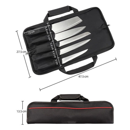 5 Pocket Chef Knife Case Roll Bag Bi-Fold (Black) Lightweight - Durable double-layer Oxford fabric – Perfect for the Busy Traveling Chef