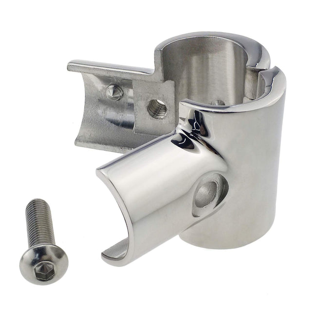 Heavy Duty Boat Hand Rail Fitting- Polished 90 Degree T/Tee Hinged/Split Fitting 1 Tube 316 – product detail