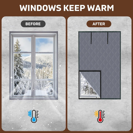 3 Layer 30*56 Inches Winter Insulated Window Curtain-Oxford Thermal Insulated Window Blanket with Fastener-Gray Window Insulation Kit for Winter Keeping Warm