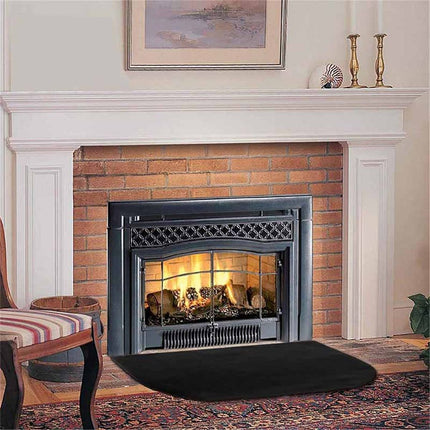 Fireproof Fireplace Mat & Hearth Rug 19.7*39.4Inch Half Round Hearth Stove Rug Protects Floors, Decks and Patios from Sparks Embers, Black