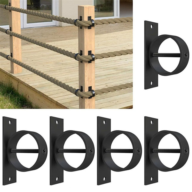 4 Packs 2inch Black Rope Support Holder with Cross Screw Securing Rope Drop Ring Brackets – product detail