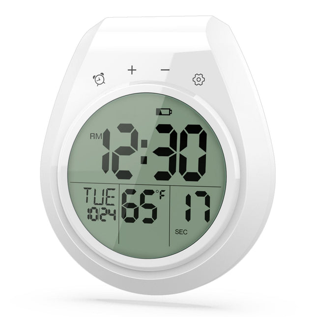 Shower Timer Clock Waterproof Digital Bathroom Kitchen Wall Clock with LCD Display 12/24 Hour Format
