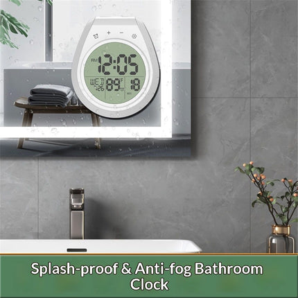 Shower Timer Clock Waterproof, Digital Bathroom Kitchen Wall Clock with LCD Display, 12/24 Hour Format, Temperature, Countdown Timer, Suction Cup, Hanging Hole (White)