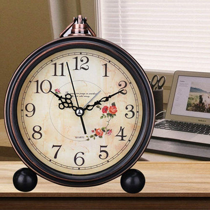 Vintage Analog Alarm Clock, 5 inch Small Silent Desk Clock with Night Light, Battery Operated for Table, Bedroom, Bedside, Living Room, Gift Clock (Flower)