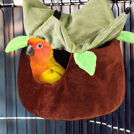 Two Layers Bird Parrot Bed Nest Snuggle Hammock for Parakeet Lovebird Cockatoos,Warm Sugar Glider Ferret Bed Plush Hideout House for Guinea Pig Hamster (Brown M)