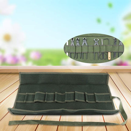 Bonsai Tools Pocket Multifunctional Carrying Roll Bag 10 Pockets Canvas Spanner Wrench Tool Roll Up Storage Bag Organizer Pouches